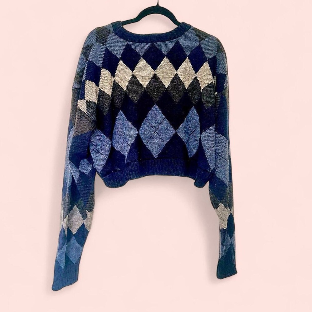 Argyle Patterned Navy Cropped Sweater - image 5